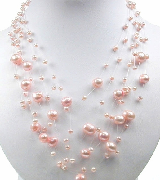 Pink freshwater pearl illusion necklace pink 🆕 - Picture 1 of 10